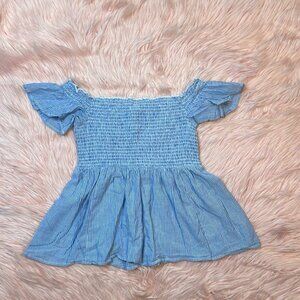 American Eagle Blue White Striped Off Shoulder Top Shirt Small